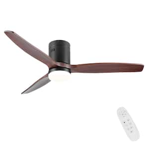 52 in. Indoor Integrated Dimmable LED Light Indoor Low Profile Solid Wood Ceiling Fan with Remote Control