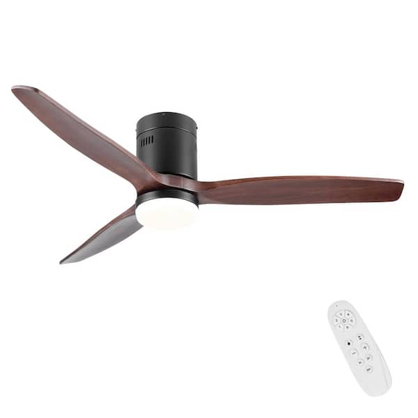 YUHAO 52 in. Indoor Integrated Dimmable LED Light Indoor Low Profile Solid Wood Ceiling Fan with Remote Control