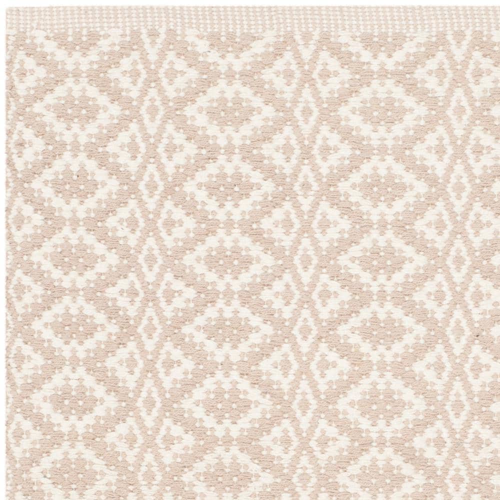 Ivory Beige Geometric Flat Woven Cotton Area Rug