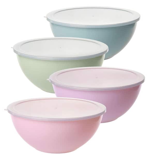 4-Piece Plastic Mixing Bowl Set with Lids, Lightweight Food-Grade PP, Large Salad Bowls for Kitchen Use