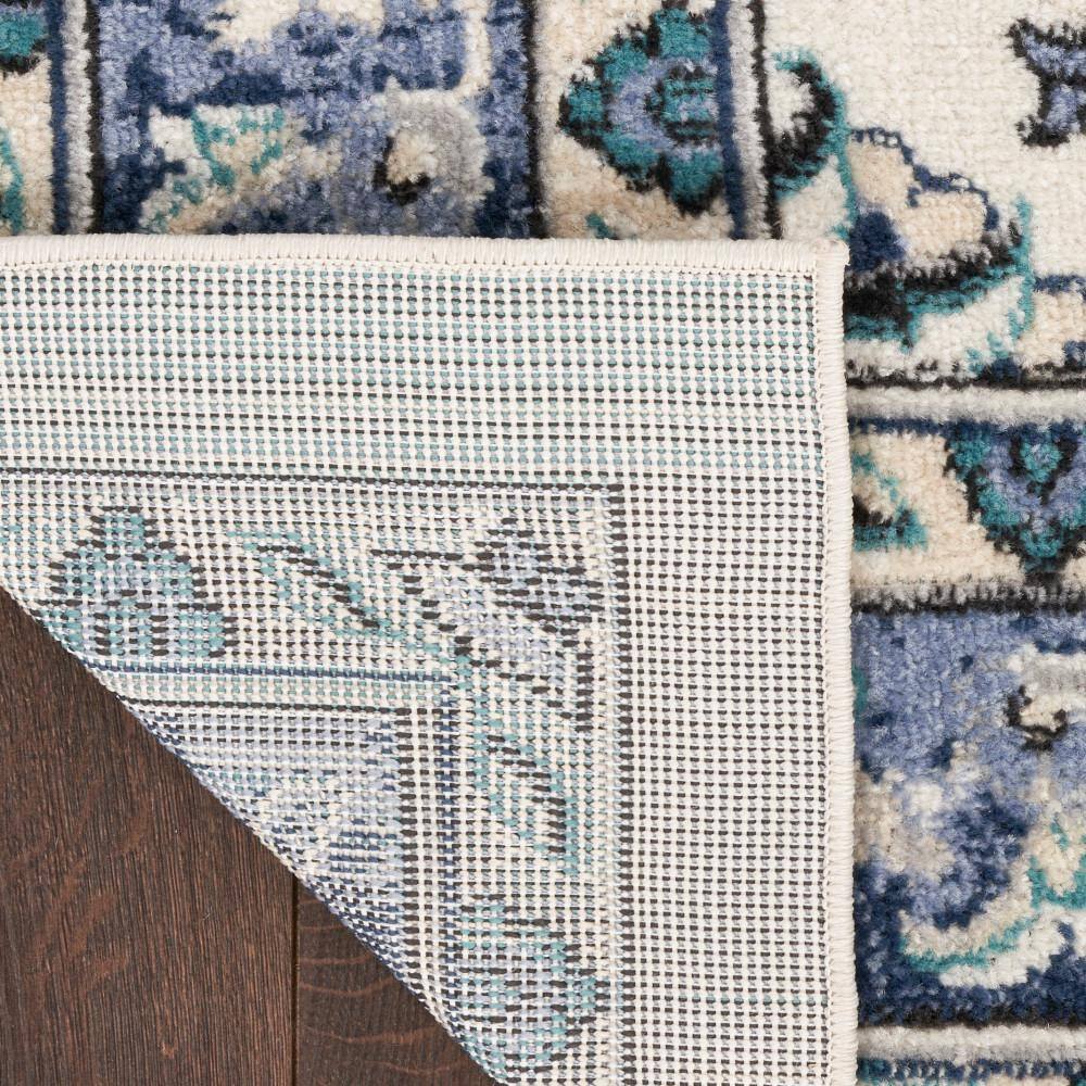 Ivory Blue Synthetic Runner Rug with Traditional Floral Pattern