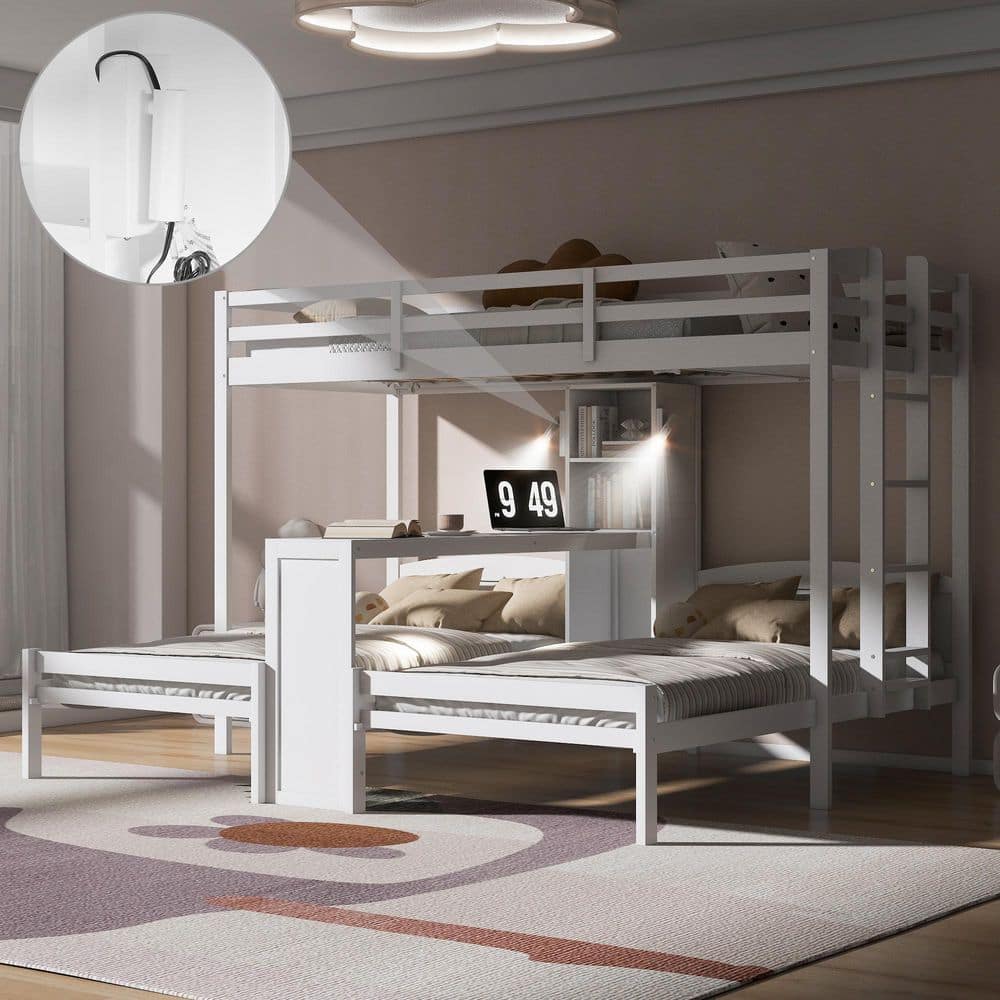 White Twin over Twin and Twin Triple Bunk Bed with Built-in Desk, Storage Shelves, Reading Lamp price history on PriceWatchPro