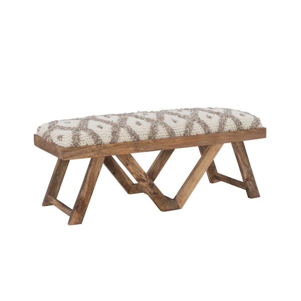 Linon Home Decor Myah Taupe Upholstered Bench with Solid Mango Wood