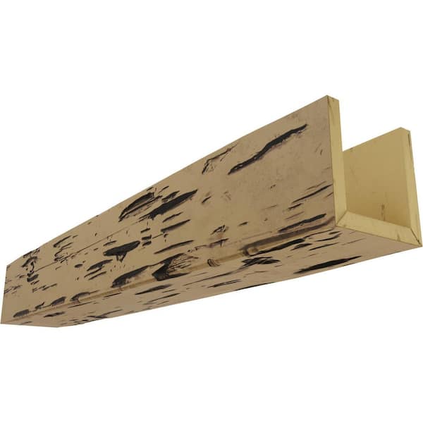Ekena Millwork 8 in. x 4 in. x 8 ft. 3-Sided (U-Beam) Pecky Cypress Natural Golden Oak Faux Wood Ceiling Beam