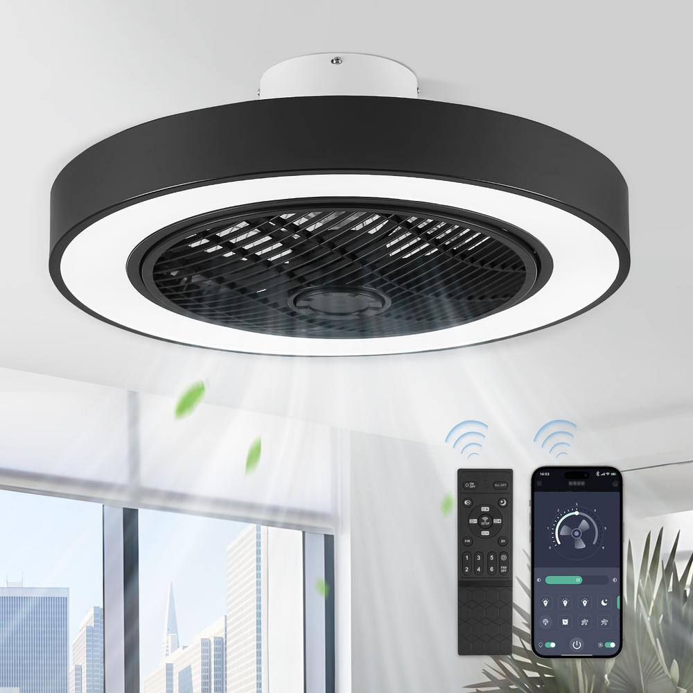 Black Low Profile LED Ceiling Fan with Remote and App Control