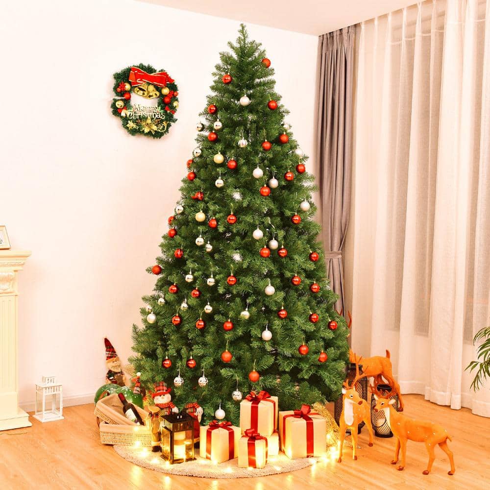 8' Green PVC Spruce Christmas Tree with Warm White LED Lights