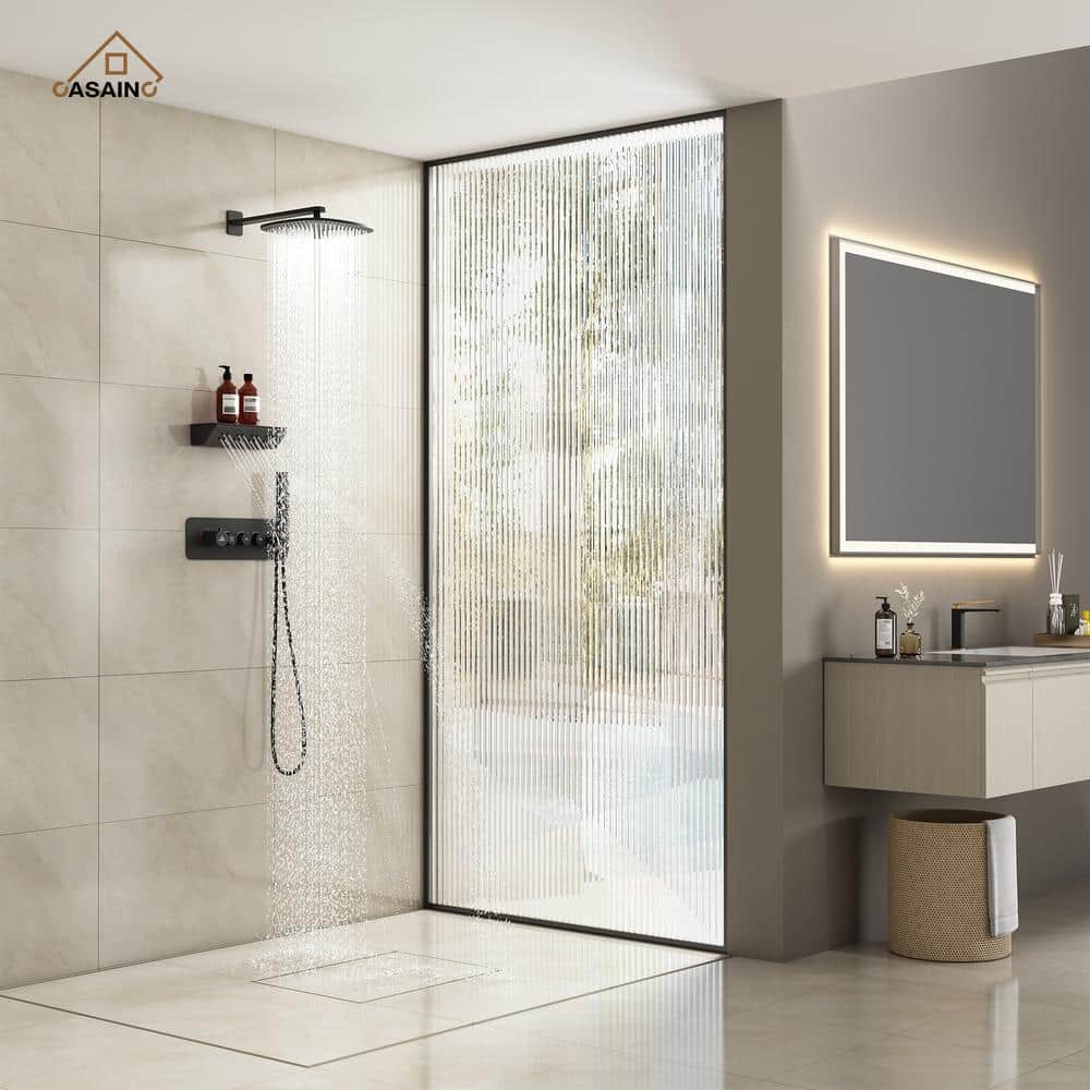 Matte Black Wall Mounted Shower System with Rainfall and Neck Massage