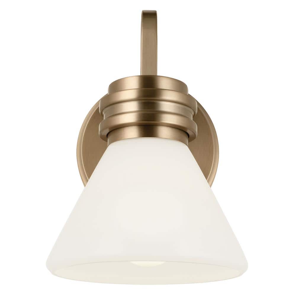 Champagne Bronze Direct Wired Electric Wall Sconce with Opal Glass Shade