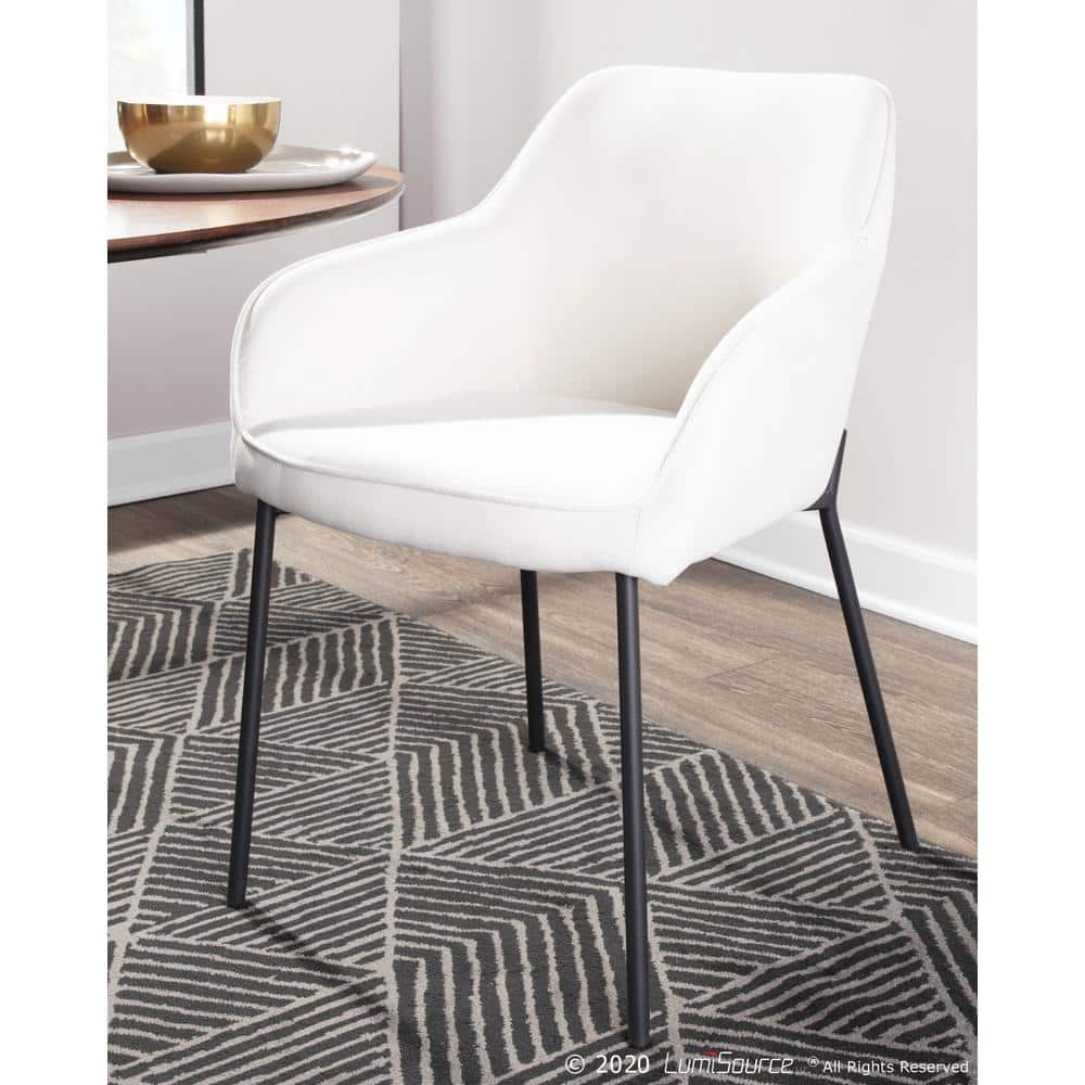 Cream Upholstered Arm Chairs with Black Metal Legs, Set of 2