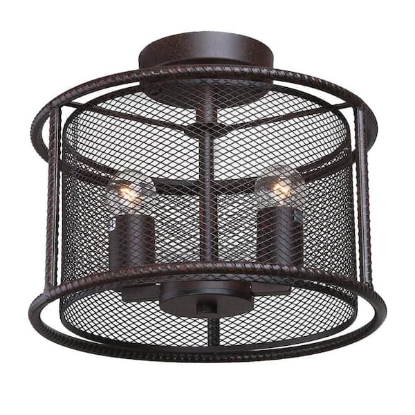 Unbranded The 11.8 in. 2-Light Rustic Iron Semi-Flush Mount Ceiling Light Perfect for Kitchen, Dining and Living Room Spaces