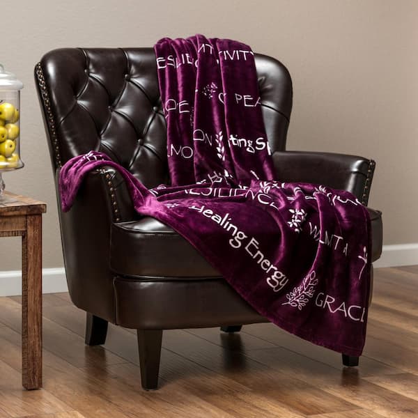 CHANASYA Positive Aubergine Words Polyester Gift Throw Blanket, 50 x 65 in.