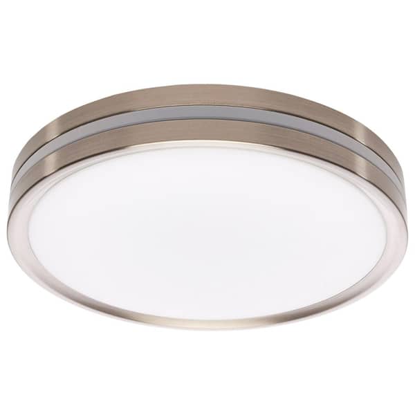 11.42 in. Brushed Nickel Contemporary Flush Mount with Nightlight and Frosted White PMMA Shade, Integrated LED