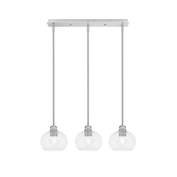 Unbranded Albany 60-Watt 3-Light Brushed Nickel Linear Pendant Light with Clear Bubble Glass Shades and No Bulbs Included