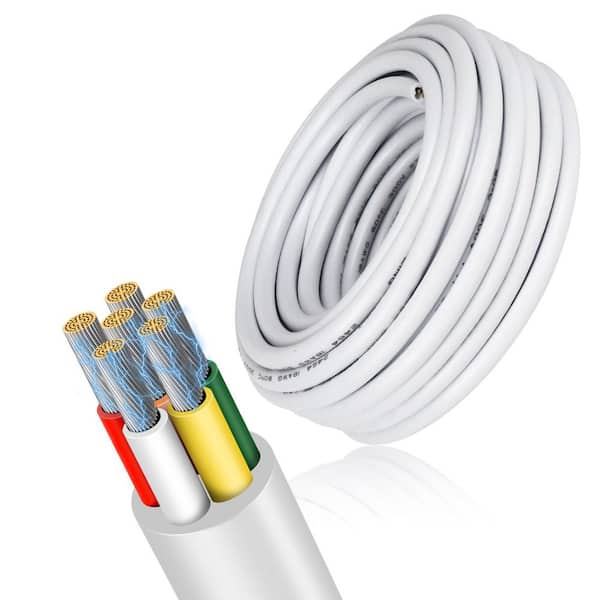 16.4 ft. 18-Gauge 6-Conductor White Stranded Thermostat Wire, 18/6 Tinned Copper Cable Sprinkler, Irrigation, Automotive