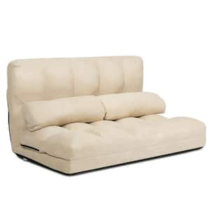 44.5 in. W Beige Twin Suede Foldable Floor Sofa Bed 6-Position Adjustable Lounge Couch with 2-Pillows