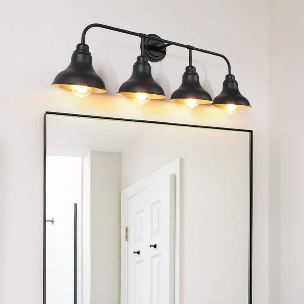 Black Metal 4-Light Industrial Vanity Wall Sconce
