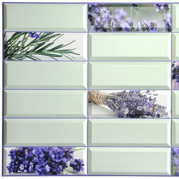 Dundee Deco 3D Falkirk Retro 10/1000 in. x 38 in. x 19 in. Violet Green Faux Lavender Flowers PVC Wall Panel
