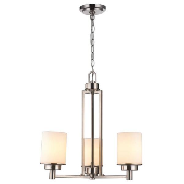 World Imports 3-Light Brushed Nickel Chandelier with White Frosted Glass Shade