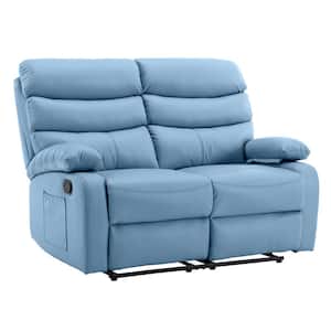 54.8 in. W Blue Faux Leather Reclining 2-Seater Loveseat