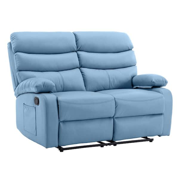 Chizzyseat 54.8 in. W Blue Faux Leather Reclining 2-Seater Loveseat