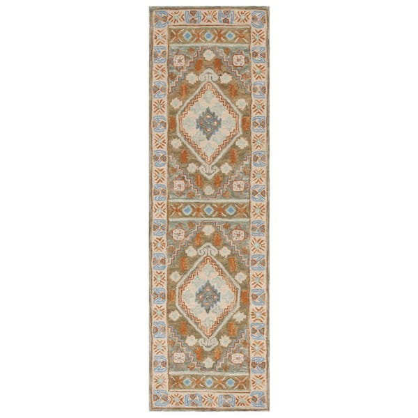 Heritage 2 ft. x 8 ft. Ivory/Light Blue Border Floral Runner Rug