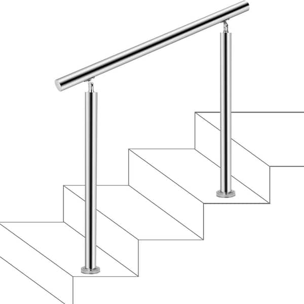 SKYSHALO Handrail 39 in. x 34 in. Silver Stainless Steel Stair Railing Kit 551 lbs. Load Handrail Outdoor Stair Railing