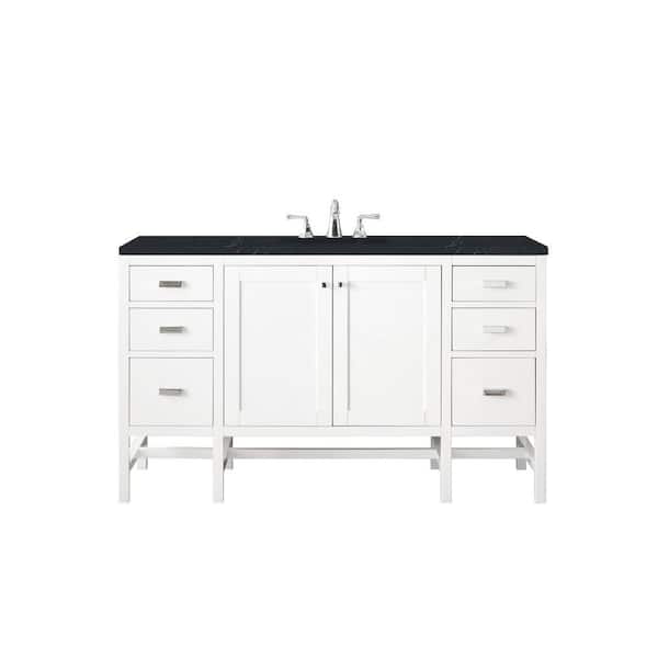 James Martin Vanities Addison 60 in. W x 23.5 in. D x 35.5 in. H Bath Vanity in Glossy White with Charcoal Soapstone Quartz Top