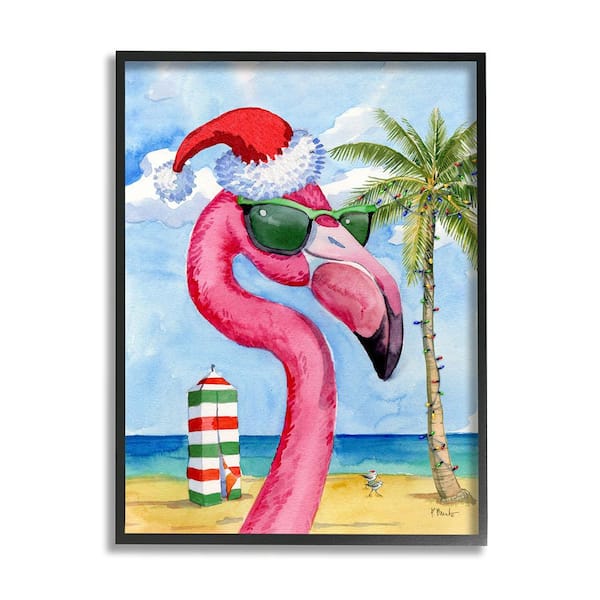 Stupell Industries Flamingo Tropical Christmas by Paul Brent 1 Piece Framed Graphic Print Animal Poster Art Print 30 in. x 24 in.