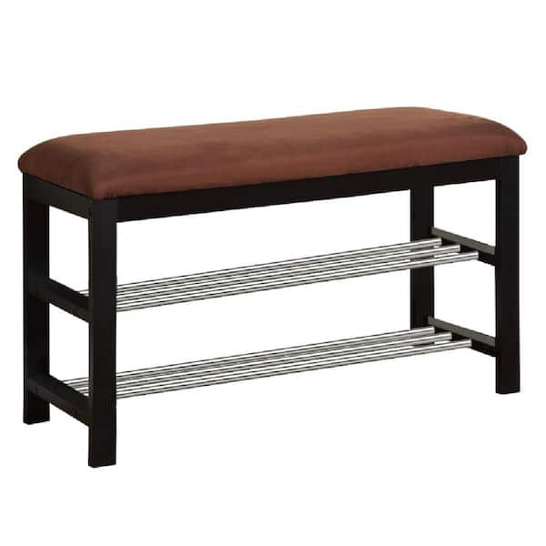 Kings Brand Furniture Black/Chocolate Microfiber Shoe Rack Organizer and Bench