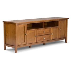 Warm Shaker Solid Wood 72 in. Wide Transitional TV Media Stand in Light Golden Brown for TVs up to 80 in.