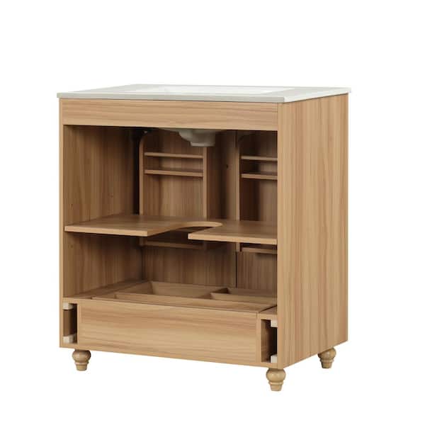 30 in. x 18.3 in. x 34.4 in. Modern Freestanding MDF Bathroom Vanity in Brown with 1 White Ceramic Sink