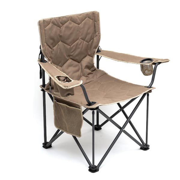 Clihome Outdoor Metal Frame Khaki Color Folding Beach Chair with Side Pocket