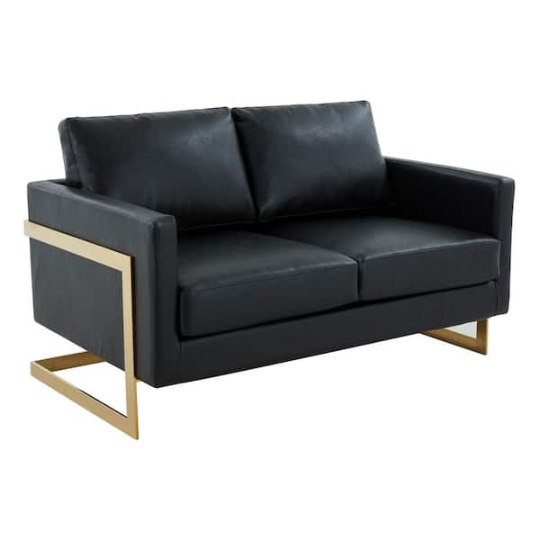 Leisuremod Lincoln 55 in. Black Faux Leather 2 Seat Loveseat