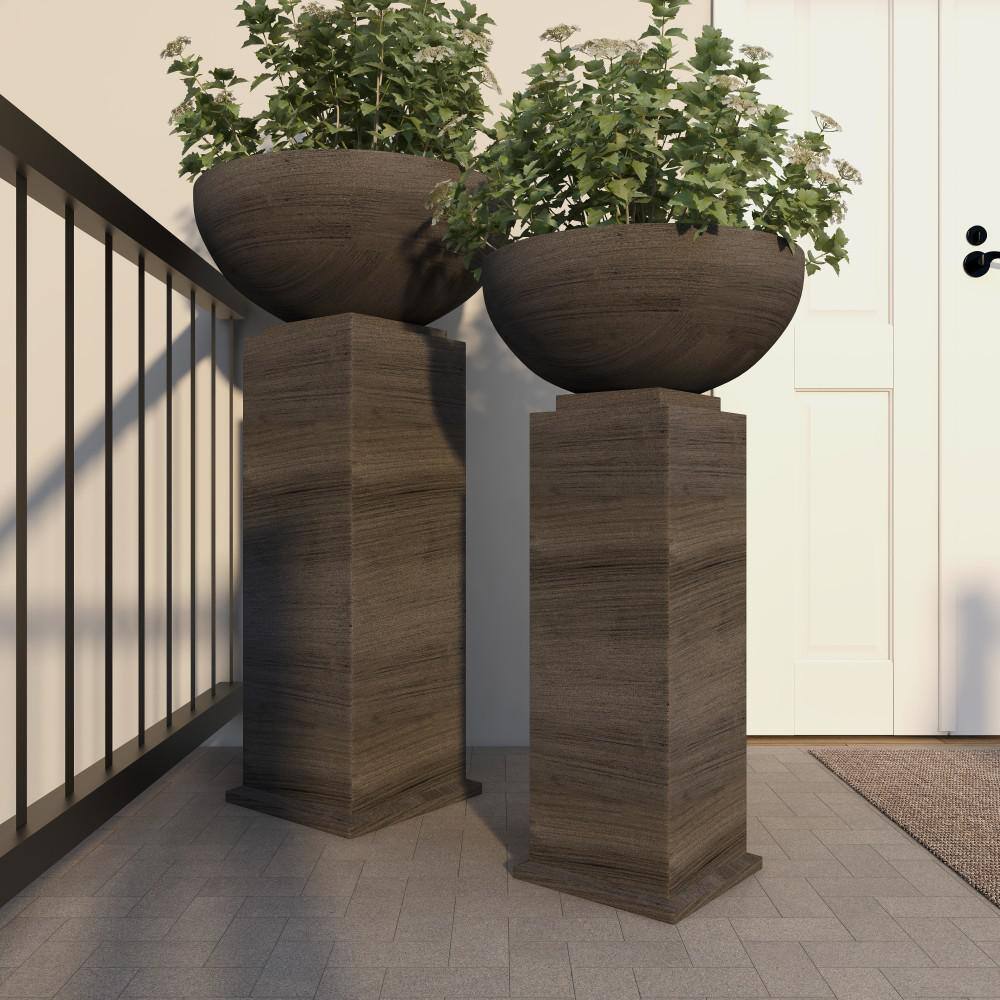 Extra Large Gray Metal Pedestal Planter Set for Indoor/Outdoor Use