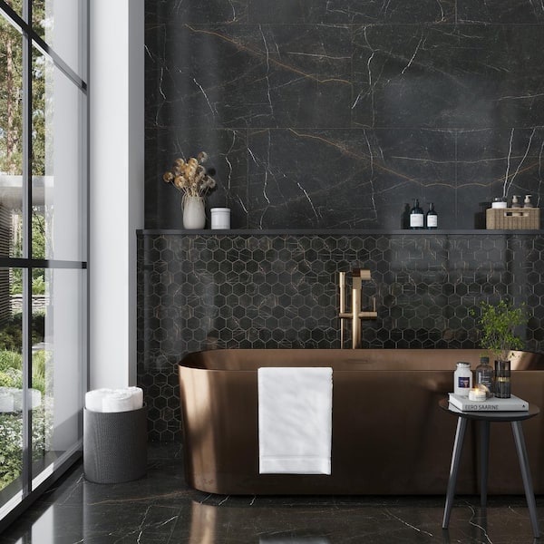 Apollo Tile Splendor Black 23.7 in. x 47.25 in. Polished Porcelain