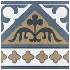 Majestic Orleans Cenefa Blue Encaustic 9-3/4 in. x 9-3/4 in. Porcelain Floor and Wall Border Tile (0.66 sq. ft./Each)