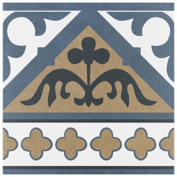 Merola Tile Majestic Orleans Cenefa Blue 9-3/4 in. x 9-3/4 in. Satin Porcelain Floor and Wall Tile Trim