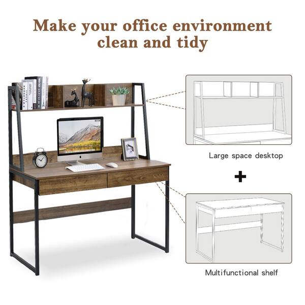 Gzmr Brown Space Saving Design Home Office Computer Desk With Hutch And Bookshelf Sel 481aad The Home Depot