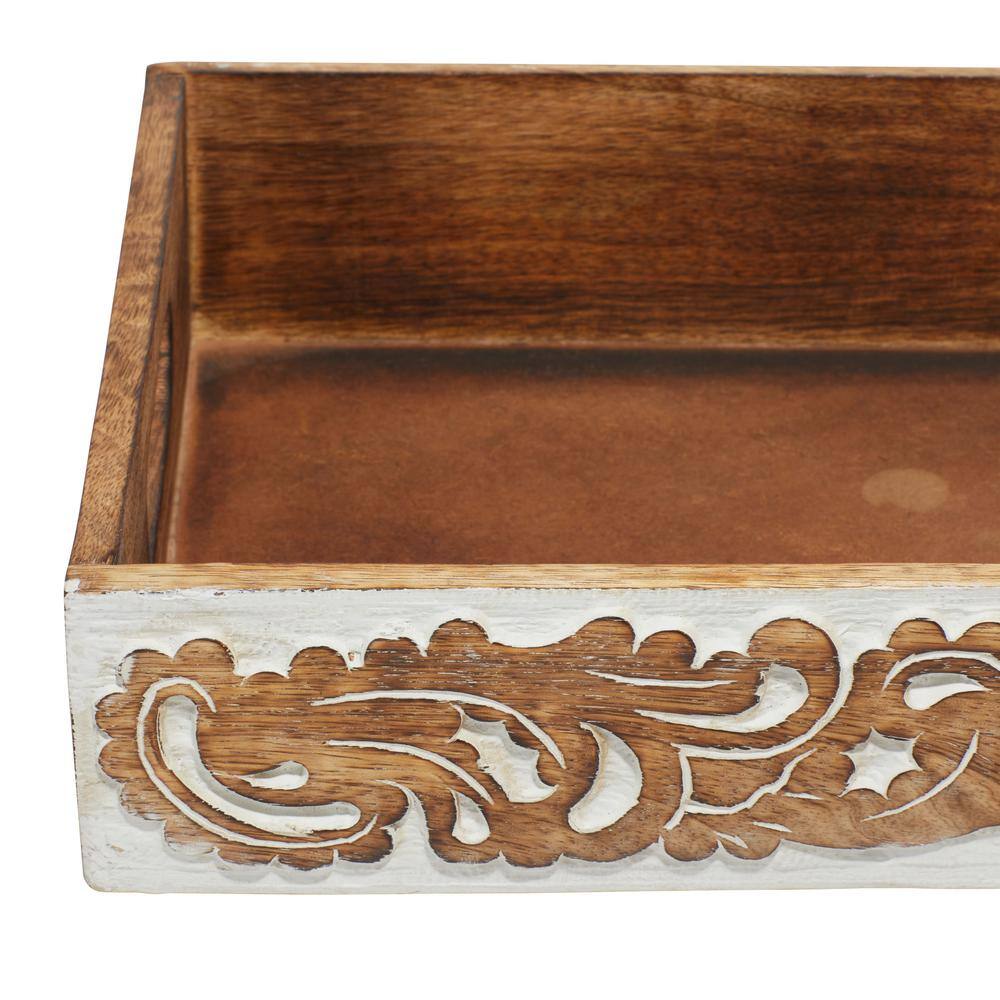 Traditional Mango Wood Rectangular Tray Set with Handles