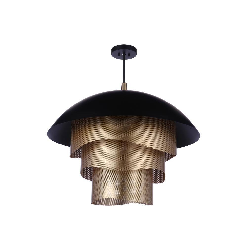 Matte Black and Gold Triple-Tier LED Pendant Light