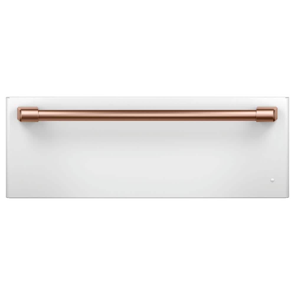Matte White 30'' Electric Warming Drawer with Brass Handle