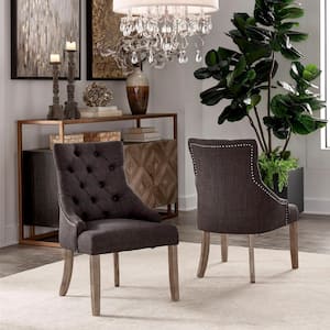 Dark Grey Linen Curved Back Tufted Dining Chairs (Set of 2)