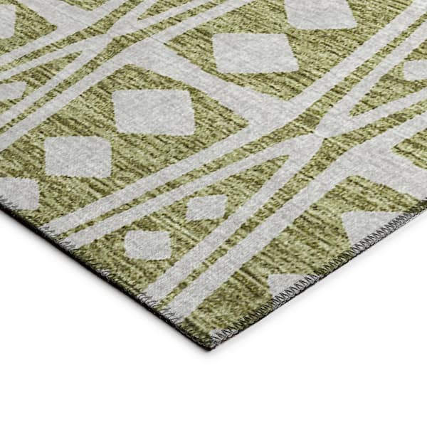 Yuma Green 9 ft. x 12 ft. Geometric Indoor/Outdoor Washable Area Rug