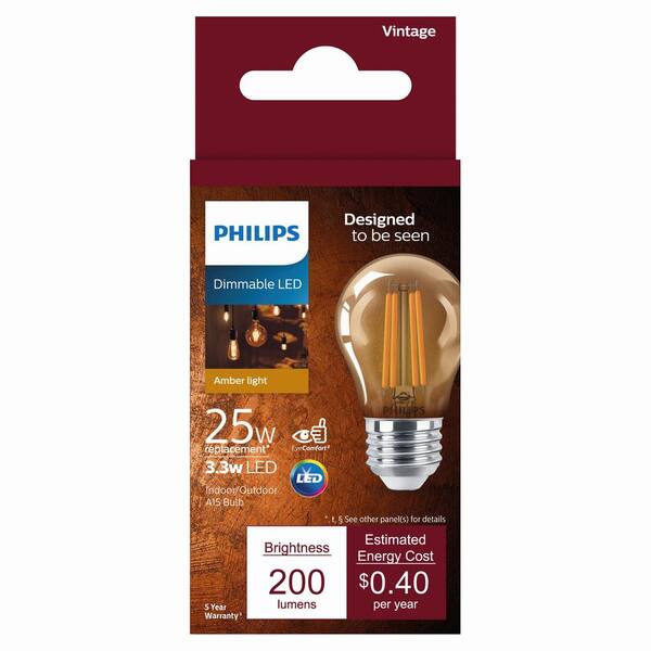 Philips 25-Watt Equivalent A15 Indoor/Outdoor Clear Glass Edison LED Light Bulb Amber Warm White (2200K) (4-Pack)