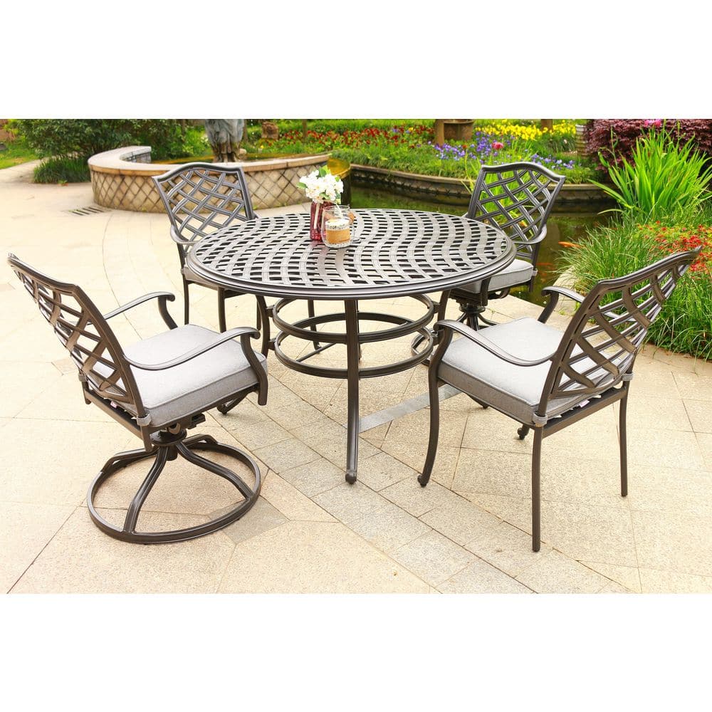 Mondawe Zed 5-Piece Aluminum Round Table 49 in. Outdoor Dining Set with Gray Cushion for Gazebo Patio Balcony -  MA-GCS098