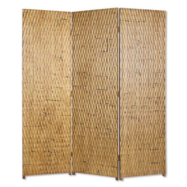 7 ft. Brass 3 Panel Geometric Hinged Foldable Partition Room Divider Screen