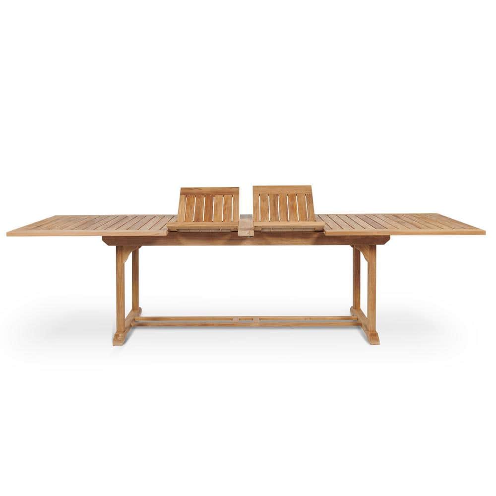 Olivier Rectangular Teak Outdoor Dining Table with Double Extensions