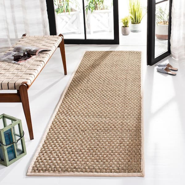 Natural Fiber Beige/Ivory 3 ft. x 6 ft. Border Runner Rug