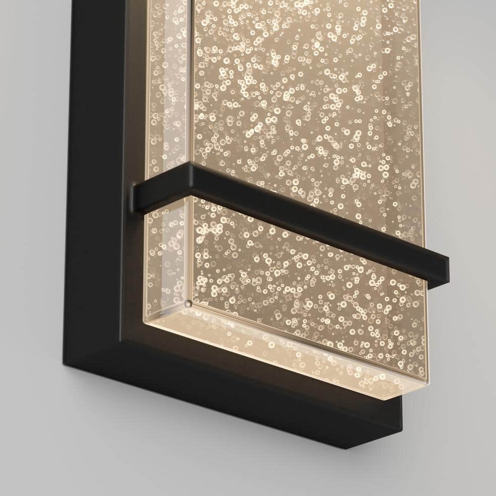 Modern Black Aluminum Lantern Sconce with Seeded Glass Shade