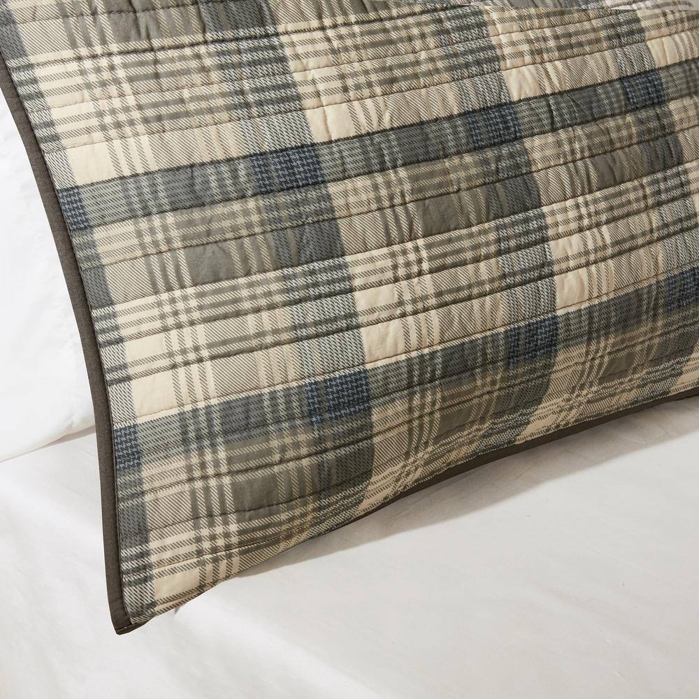 Tan and Brown Plaid Reversible Cotton Full Quilt Set